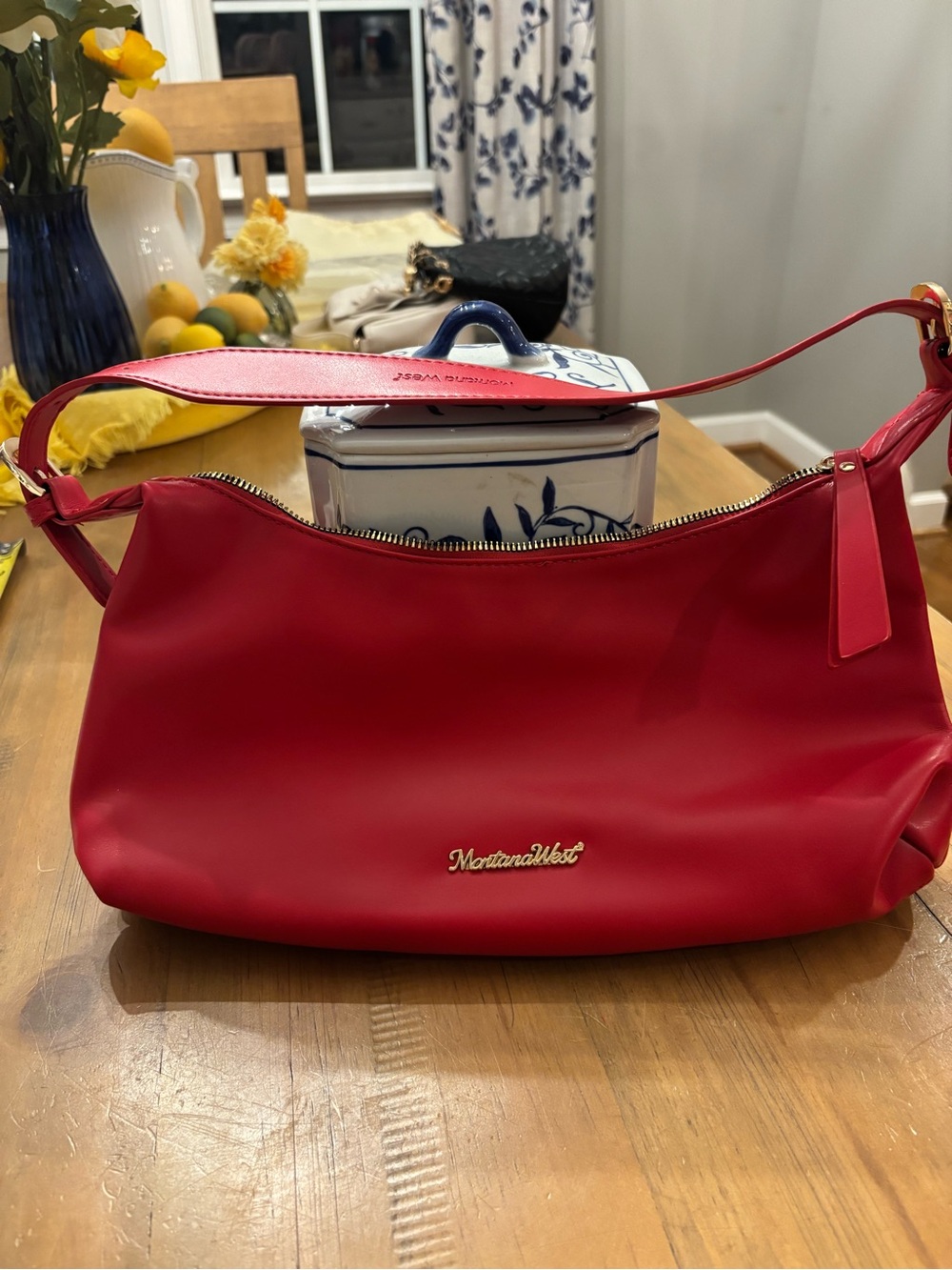 Montana West Bright Red Shoulder Bag with Gold Logo
